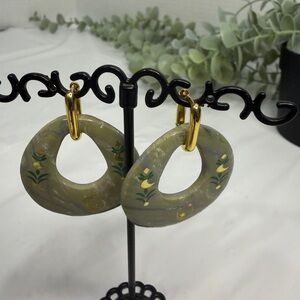 Handmade dangly  Green and Gold Hoop Earrings